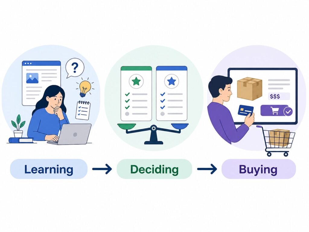 Reader stages from learning to deciding to buying